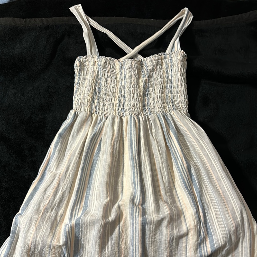 American Eagle Outfitters Cross Back Striped Ruched Mini Dress